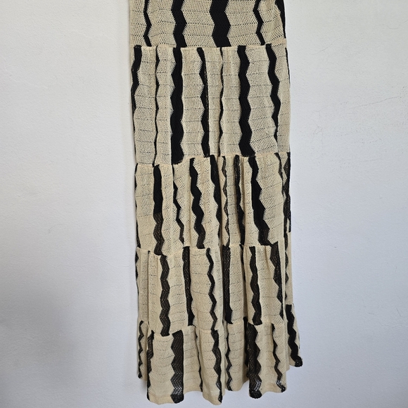 NWT Zara Black Natural Crochet Knit Chevron Stripe Tiered Midi Dress Size S - Picture 6 of 13